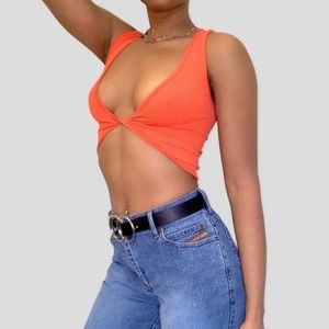 Urban Outfitters Twist Crop Top in Orange